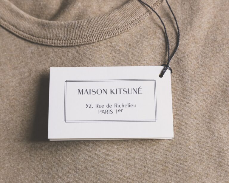 Designer clothing brand label on fabric