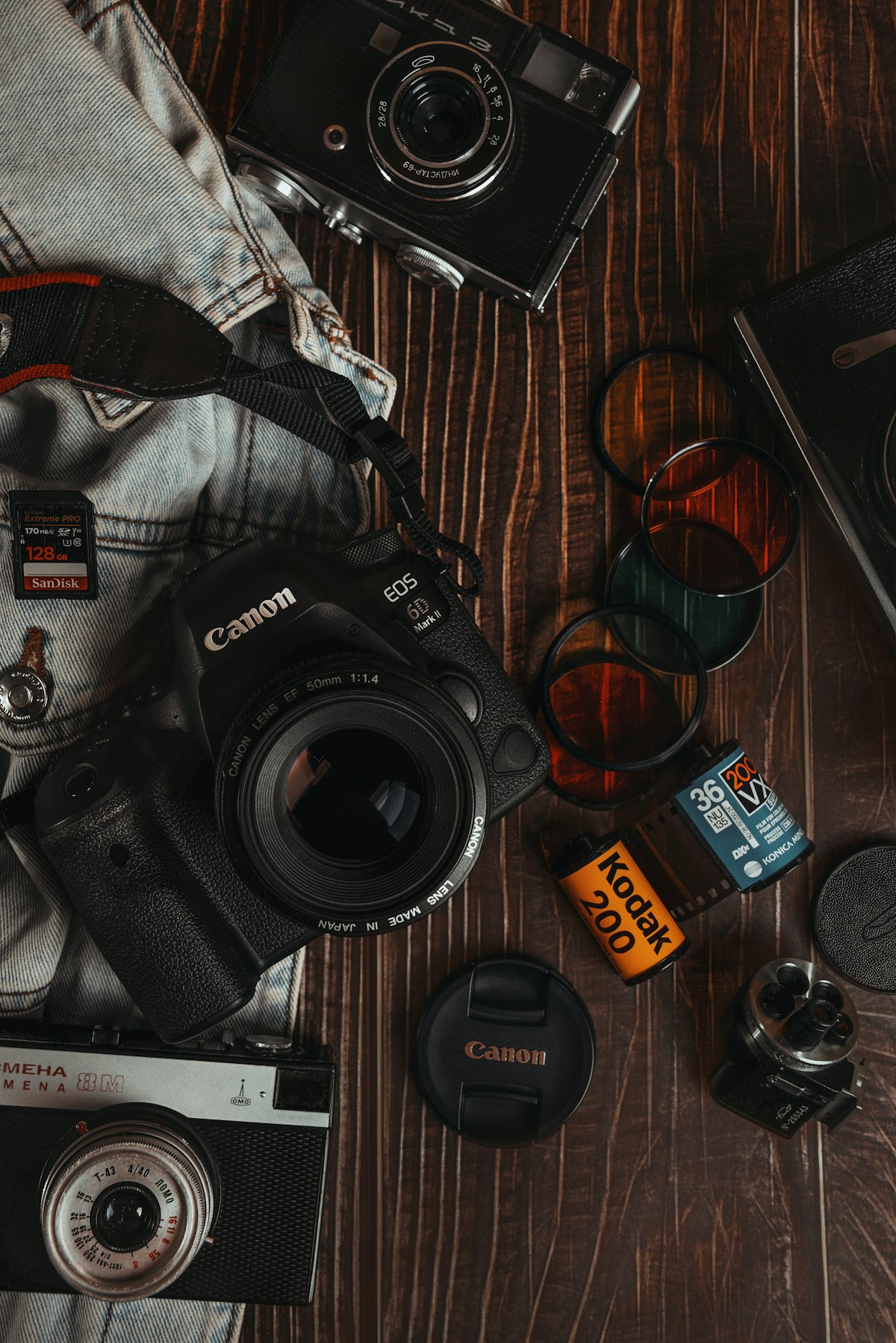 Camera and lenses laid out for product photography